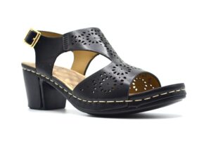 TTP Ladies Ankle Strap Block Heel Sandals with Cut - Out Detail  MJ9001