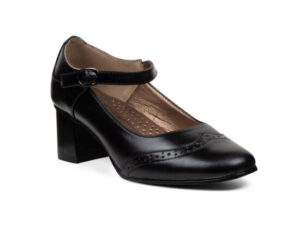 TTP Classic Ladies Flare Heel Semi Brogue Courts with Ankle Strap 6251-11