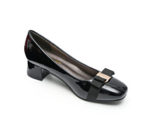 TTP Classic Patent Square Toe Slip on Courts with Bow Decor JSF3