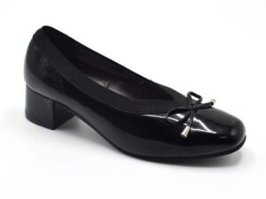 TTP Ladies High Gloss Court Heel with Elasticated Top Line & Ribbon Decor 7808