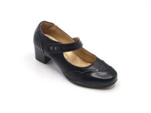 TTP Ladies Block Heel Square Toe Court Shoe with Strap 6252-7