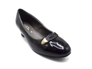 TTP Ladies High Gloss Slip on Low Heel Courts KA0516BLK