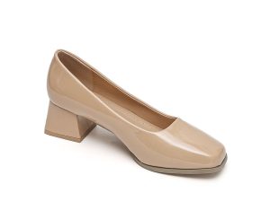 TTP Ladies Square Toe Patent PU Flare Heels JSF57