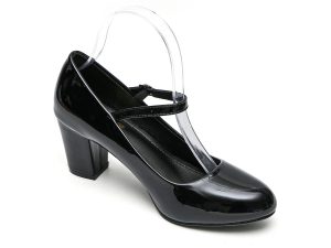 TTP Women Patent PU Block Heel Courts With Ankle Strap JSF66