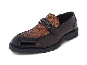 Men’s Formal Patent Pu Loafers with Embellished Upper Y970