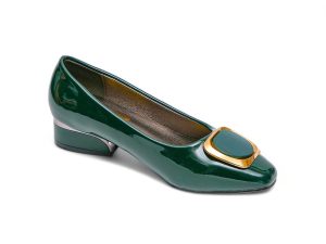TTP Low Block Heel Patent PU Courts with Square Decor JSF61