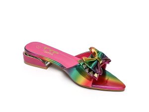 TTP Women Patent PU Slide Sandals with Bow Decor JSF63
