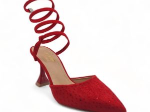 TTP Women Fashion Textile Spool Heel with Spiral Ankle Wrap JSF67