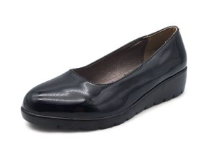 TTP Women Black Wedge Patent PU Slip on Loafers XB3701-1