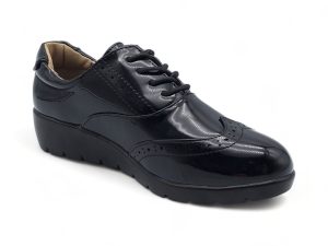 TTP Women Black Wedge Lace-Up Brogue Loafers XB3703-1