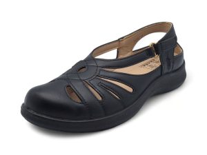 TTP Women Black Round Toe Cut Out Style Loafer with Velcro XB5602
