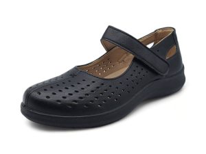 TTP Women Black Round Toe Cut Out Style Loafer with Ankle Strap XB5603